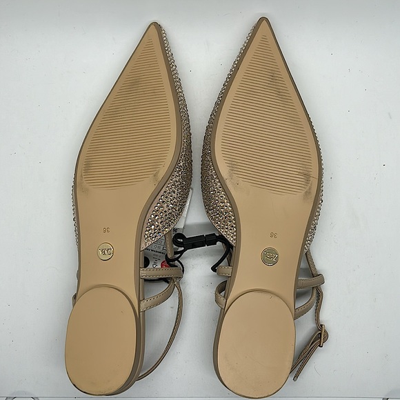 Zara NWT Tan Glittery Rhinestones Pointed Toe Flats Shoes **Size 36/US 6** 🌸🌸 - Picture 6 of 6